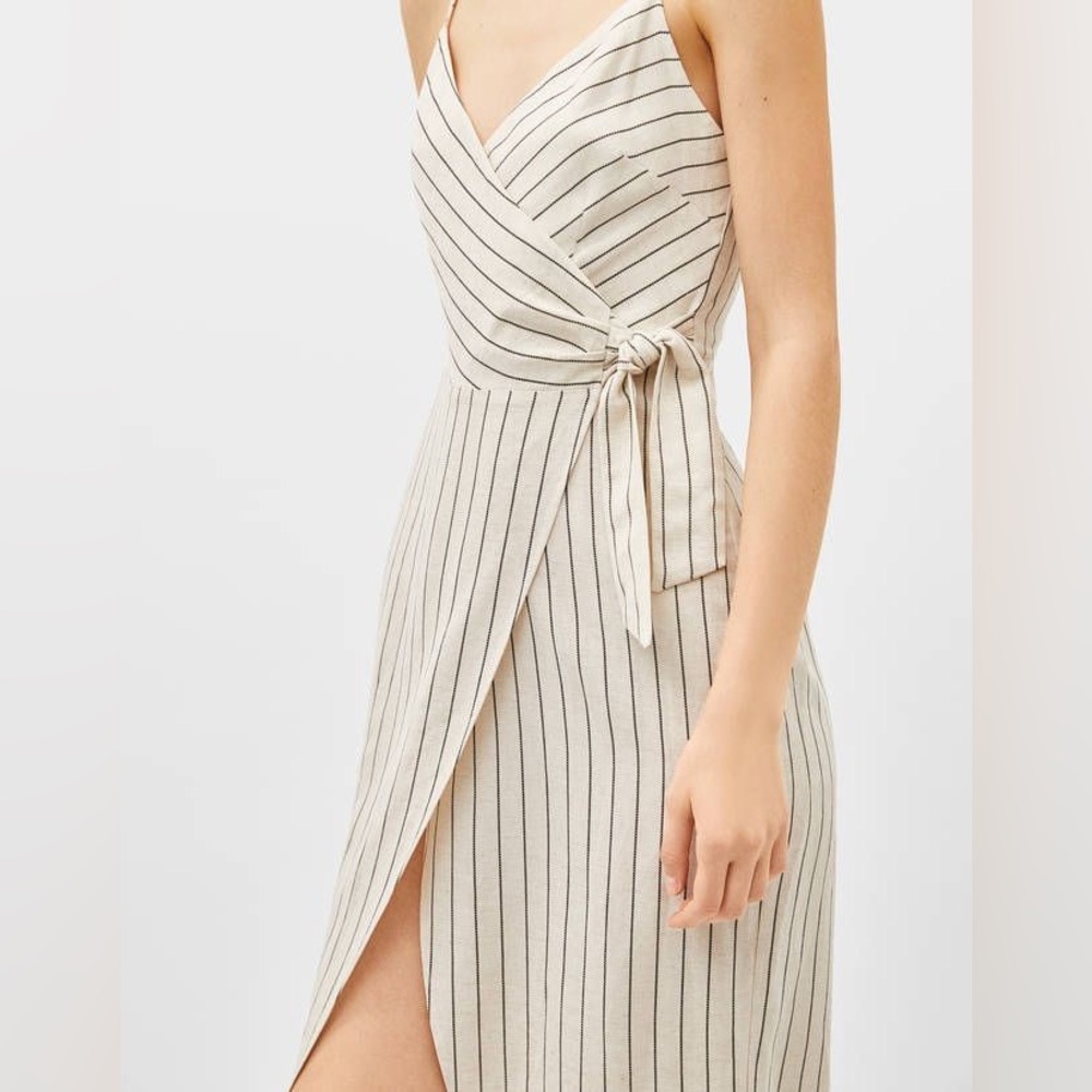 URBAN OUTFITTERS Striped Wrap Midi Dress in Cream and Black - Picture 4 of 11